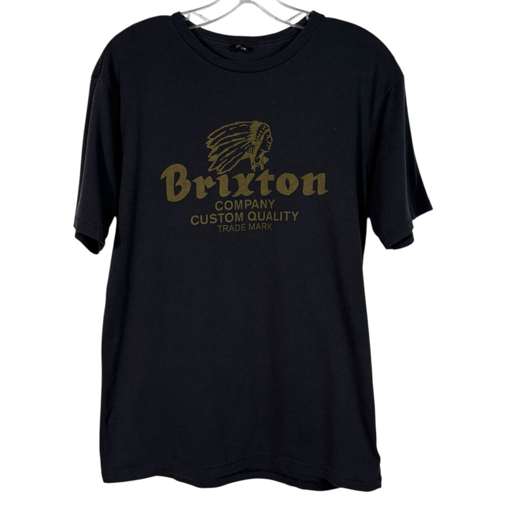 Brixton Men's Retro Black Native American Headress Logo Short Sleeve Graphic Tee